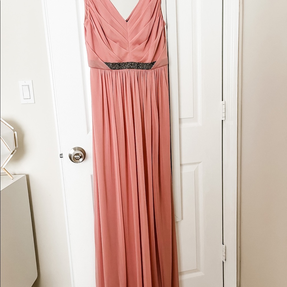 David’s Bridal Long Mesh Dress with Beaded Waist